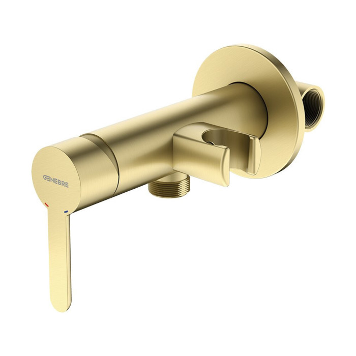 Смеситель для гигиенического душа с держателем лейки на корпусе Genebre KLOE Brushed Gold матовое золото 65144