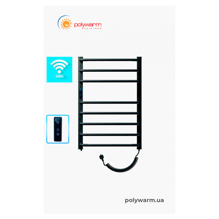 Електрична рушникосушка сухого типу Polywarm  EU8/55 чорна Sensor Wi-Fi