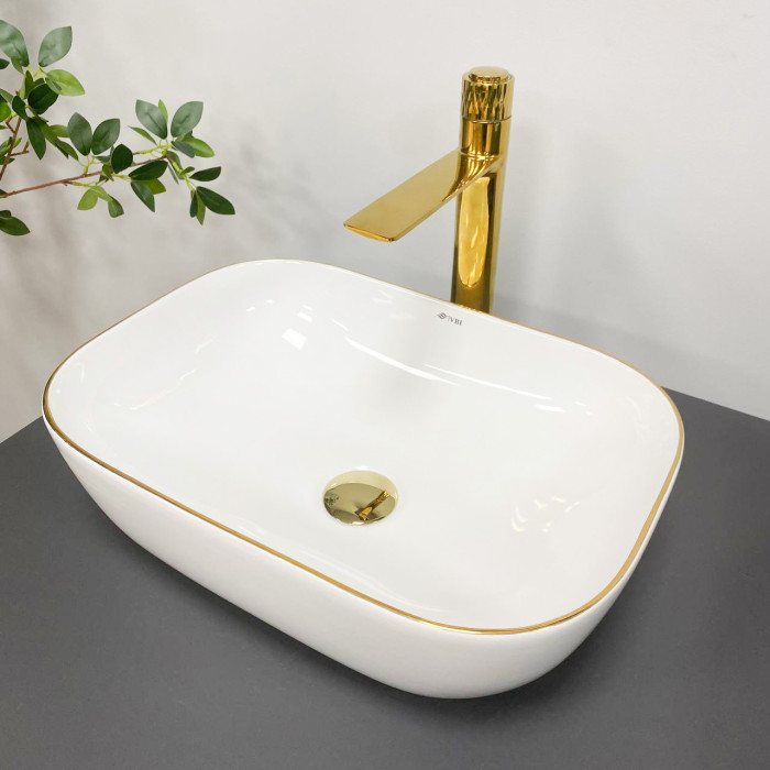 Умывальник (раковина) VBI RAVENNA WHITE GOLD EDGE накладной