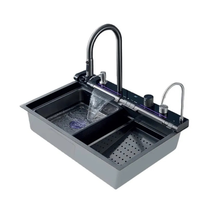 Кухонна мийка Zerix ZH7546-SET-04 DECOR Nano-Black зі змішувачем (ZM5578)