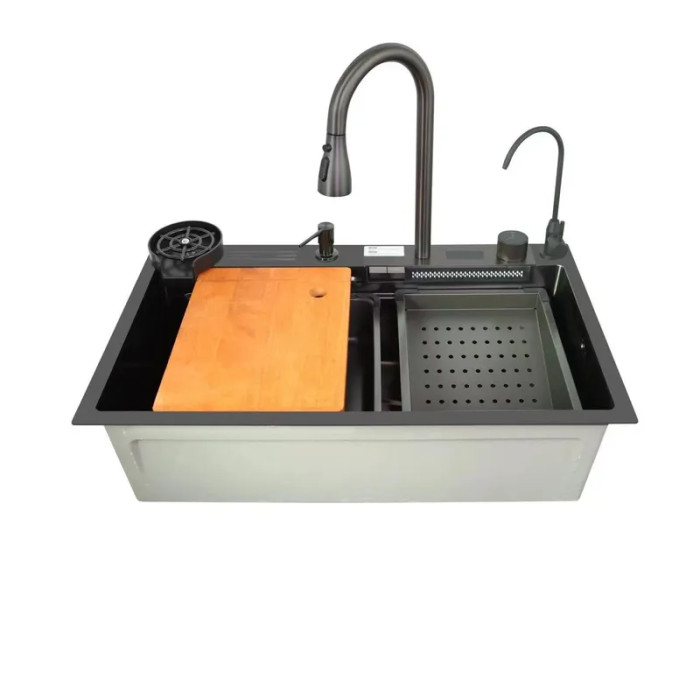 Багатофункціональна мийка Zerix ZH7546-SET-07 DECOR NANO-BLACK зі змішувачем (ZX5683)