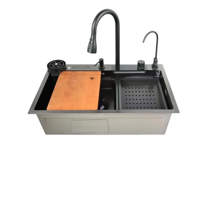 Багатофункціональна мийка Zerix ZH7546-SET-06 DECOR NANO-BLACK з вбудованим змішувачем (ZX5681)
