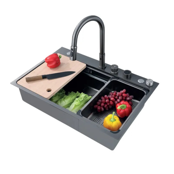 Кухонна мийка Zerix ZH7548-SET-03 Nano-Black з сенсорним змішувачем (ZM5577)