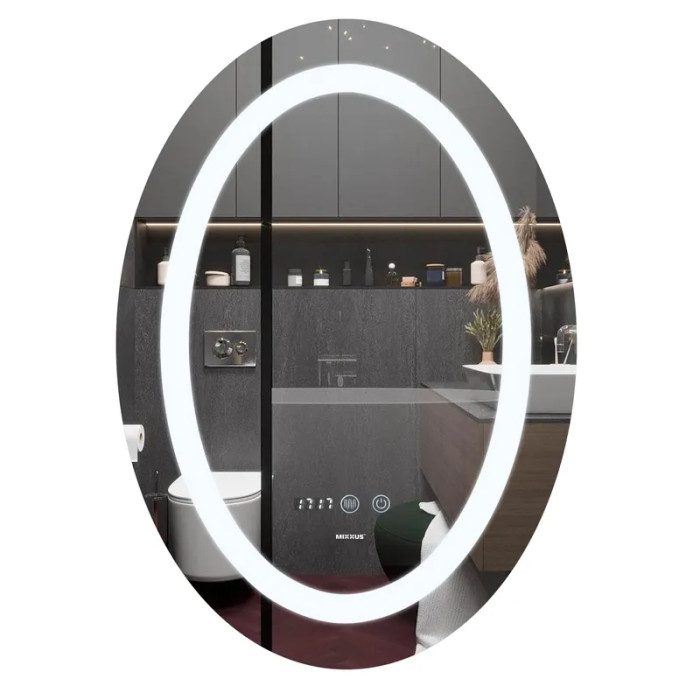Дзеркало Mixxus Plain MV02-50x70 (годинник, LED-підсвічування, антизапотівання) (MI6010)
