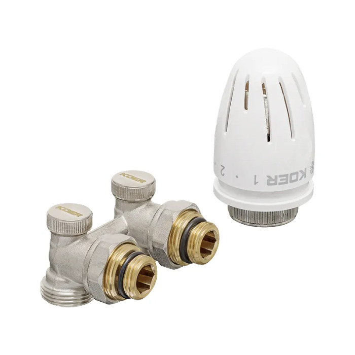 Комплект для нижнього підкл. радіатора Koer SET-21 - 1/2"x3/4" (кутовий) з термоголовкою ЗЗ (KR3173)