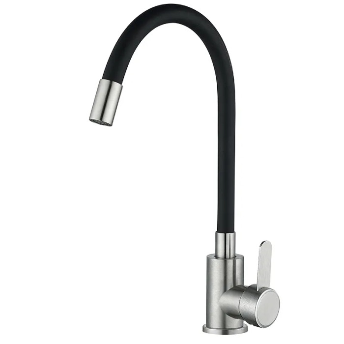 Кухонний змішувач Mixxus FAN-011 Refl.Black з чорним гнучким виливом (нерж. сталь) (MI6105)