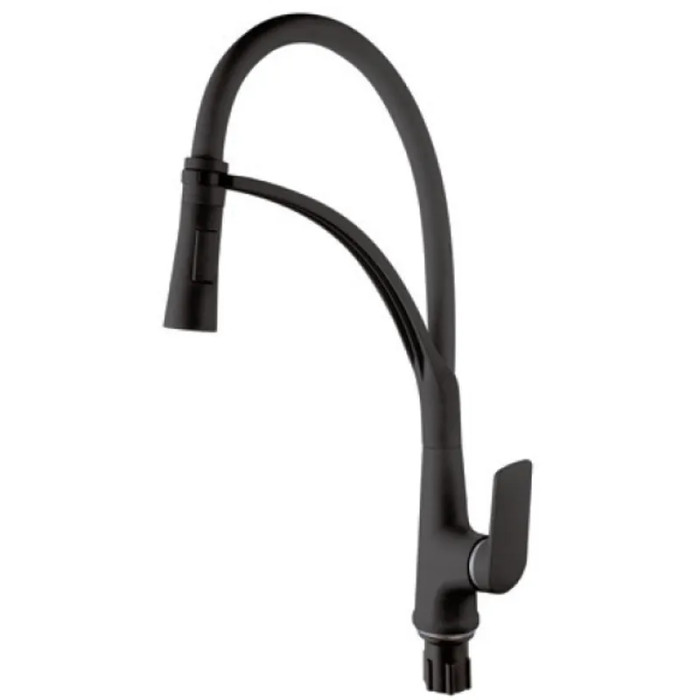 Змішувач для кухні Plamix Lucas-017 BLACK REFL.Black високий з гнучким виливом (PM0717)