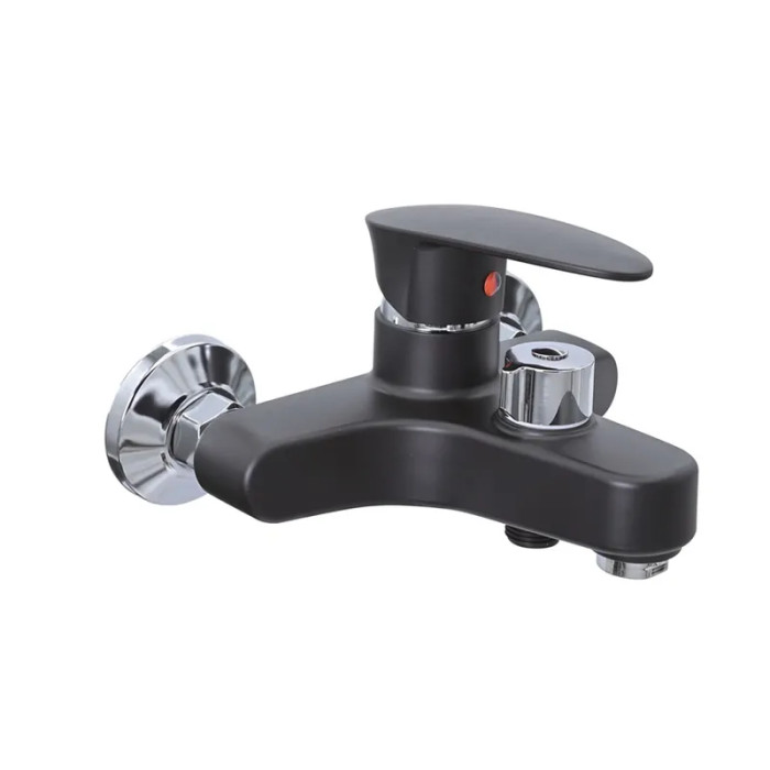 Смеситель для ванны Plamix CEZAR-009 EURO SET Matte black со шлангом, лейкой и кронштейном (PM0693)