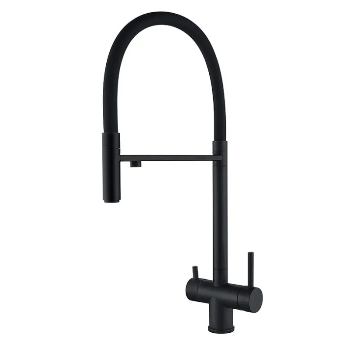 Кухонний змішувач Zerix KIT-021 Black (нерж. сталь) з двома водами, високий, гнучкий вилив (ZX4862)