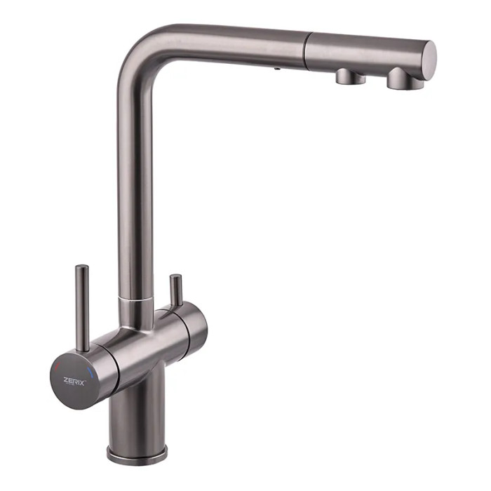 Кухонний змішувач Zerix LUX-024 Graphite з висувною лійкою (нерж. сталь) (ZX5557)