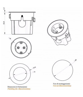 Врезная розетка Versadot Power на 1 розетку со сменными кольцами (нержавейка, белое, черное) (кабель 2 м) 060.30F.00008