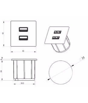 Мебельная USB розетка ASA Versapick zamak (USB 5V (A+C), обработка - нержавеющая сталь) 060.29Z.00033