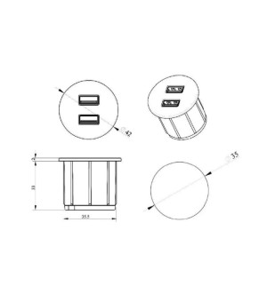 Мебельная розетка USB ASA Versapick zamak (USB 5V (A+C), обработка - золото) 060.29Z.00040