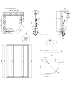 Готове рішення Qtap 1: Душ. кабіна півколо., 90x90 + Піддон + Душ. панель PRECRM1099AP544842