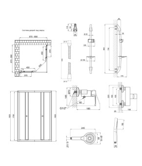 Готове рішення Qtap 12: Душ. кабіна квадратна, 90x90 + Змішувач для душу + Стійка + Шланг + Лійка PRECRM1099SP544853