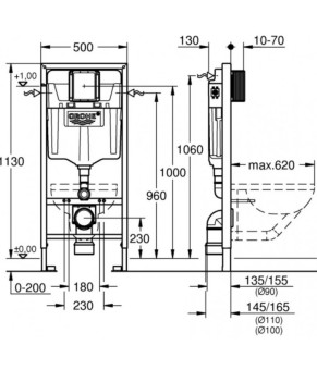 Инсталляция GROHE Rapid SL 38772001+ Унитаз подвесной DUSEL LEVITA + Сидение Slim Soft-Close + Панель смыва Grohe Skate Cosmopolitan (928807)