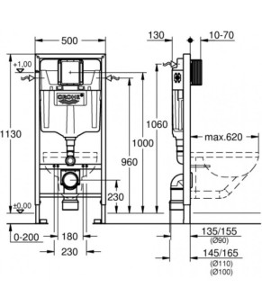 Инсталляция GROHE Rapid SL 38772001+ Унитаз подвесной DUSEL AREZ + Сидение Slim Soft-Close + Панель смыва Grohe Skate Cosmopolitan (928802)