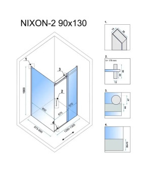 Душова кабіна Rea NIXON 90х130 L REA-K5011 + REA-K5004