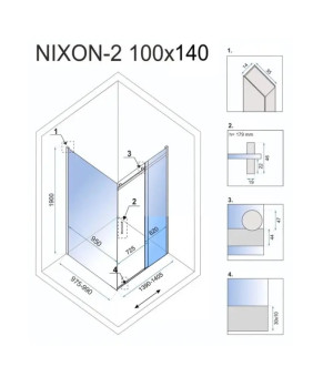 Душова кабіна Rea NIXON 100х140 P REA-K5014 + REA-K5007
