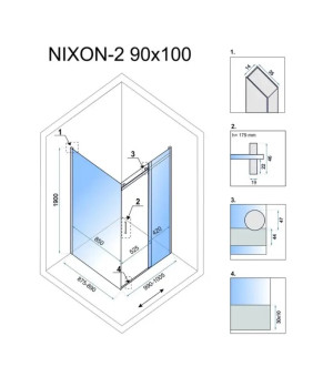 Душова кабіна Rea NIXON 90х100 P REA-K5011 + REA-K7440