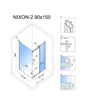 Душова кабіна Rea NIXON 90х150 P REA-K5011 + REA-K5009