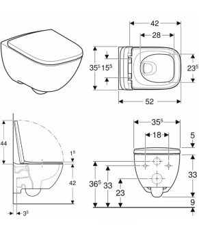 Унітаз підвісний Geberit Modo Rimfree в комплекті з кришкою, воронкоподібний, закрита форма, білий (502.827.00.1)