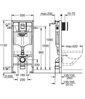 Инсталляция GROHE Rapid SL 38772001+ Унитаз подвесной DUSEL BELISI + Сидение + Панель смыва Grohe (dusel-547)