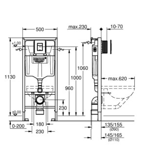 Инсталляция GROHE Rapid SL 38772001+ Унитаз подвесной DUSEL AREZ + Сидение + Панель смыва Grohe