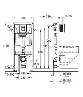 Инсталляция GROHE Rapid SL 38772001+ Унитаз подвесной DUSEL VORTEX + Сидение + Панель смыва Grohe