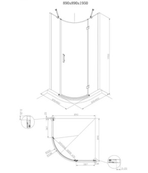 Душова кабіна Koller Pool KVADRO напівкругла 900x900x1950 мм скло прозоре K90RC-1