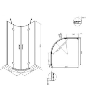 Душова кабіна Koller Pool KVADRO напівкругла 900x900x1950 мм скло прозоре K90RC-2