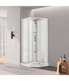 Душевой бокс DUSEL GLARE Satin 90x90x210 стекло прозрачное, профиль сатин 559001