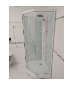 Душевой бокс DUSEL GLARE White Matt 90x90x210 стекло прозрачное, профиль белый, без крыши 559003