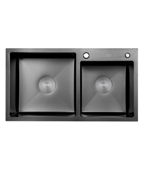 Кухонная мойка из нержавеющей стали Dusel DS50878-2RNB 780*430*220 Right (Nano Black)