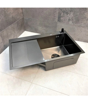 Мийка кухонна з нержавіючої сталі SS304 DS50778-2RNB 780*490*230 Right (Nano Black)