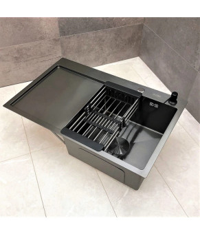 Мийка кухонна з нержавіючої сталі SS304 DS50778-2RNB 780*490*230 Right (Nano Black)