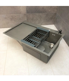 Кухонная мойка из нержавеющей стали Dusel DS50678-2RNG 780*490*230 Right (Nano Grey)