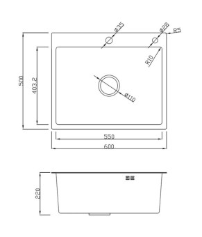 Кухонная мойка из нержавеющей стали SS304 DS50560-2NB (600*500*220мм) Nano Black) DS50560-2NB