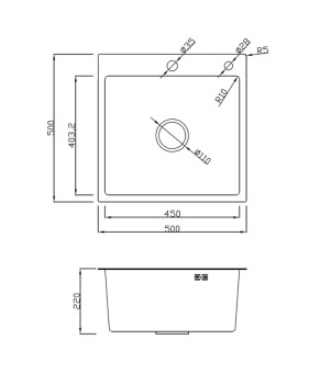 Кухонная мойка из нержавеющей стали SS304 DS50550-3BR 500*500*220 (Brushed)