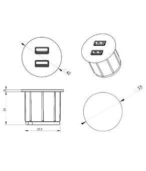 Вбудований USB-зарядний порт ASA Plastici VersaPick 060.29Z.00037 колір матовий чорний