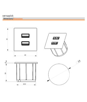 Мебельная USB розетка ASA VersaPick type A+C состаренная бронза (060.29Z.00047)