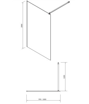 Душевая кабина Cersanit WALK-IN MILLE 100x200 ПРОЗОРЕ СКЛО, ПРОФІЛЬ ЧОРНИЙ S161-003