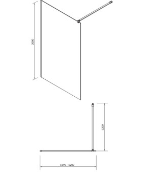 Душова кабіна Cersanit WALK-IN MILLE 120x200 ПРОЗОРЕ СКЛО, ПРОФІЛЬ ЧОРНИЙ S161-004