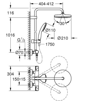 Душова система з термостатом для настінного монтажу Grohe Tempesta System 210 (26811001)