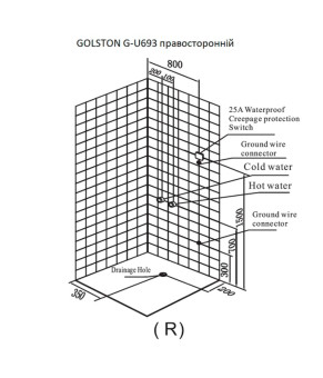 Гидромассажный паровой бокс с терморегулятором GOLSTON черный (правосторонний), G-U693B