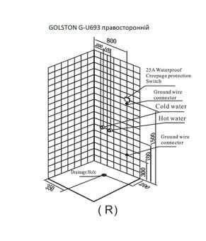 Гидромассажный паровой бокс GOLSTON G-U693 сатин (1450×950×2230 мм) правосторонний, GU693142