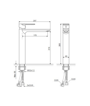 Змішувач для раковини високий чорний Excellent Glad ARNL.1102BS
