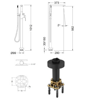 Напольный смеситель для ванны GENEBRE KORAL BLACK (черний) (64119324166)