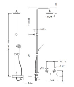 Душевая колона со смесителем Genebre OSLO BLACK (СМ65111194166)
