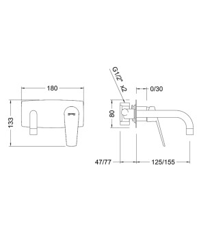 Смеситель для раковины скрытого монтажа с изливом 16 см GENEBRE KLOE Brushed Metal Графит 69131345266
